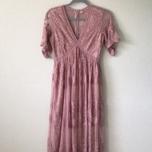 Lace Mesh Overlay Maternity Maxi Dress